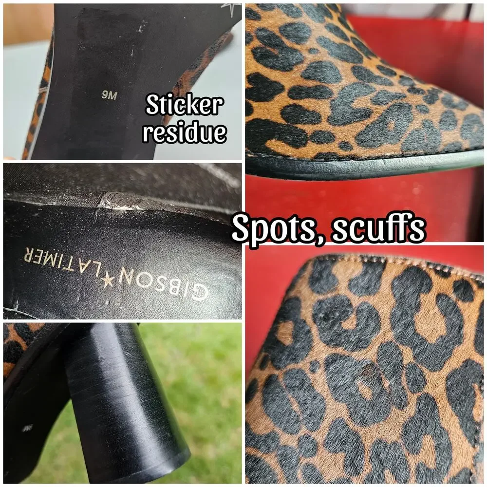 Gibson Latimer Leopard Print Calf Hair Booties Vina Size 9 Zip Square Toe Heeled
